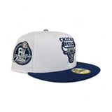 White Chicago Bulls French Blue Visor Gray Bottom 6X Champions Side Patch New Era 59Fifty Fitted