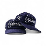 Navy Blue Suede Team Script New York Yankees Gray Bottom New Era 19Twenty Adjustable Snapback
