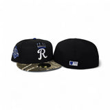 Black Kansas City Royals Real Tree Visor Icy Blue Bottom 50th Anniversary Side Patch New Era 59Fifty Fitted