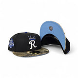 Black Kansas City Royals Real Tree Visor Icy Blue Bottom 50th Anniversary Side Patch New Era 59Fifty Fitted