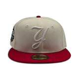 Off White New York Yankees Red Visor Gray Bottom 1999 World Series Side Patch New Era 59Fifty Fitted