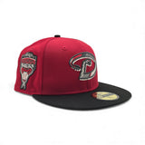 Red Arizona Diamondbacks Stripe Logo Black Visor Gray Bottom 1998 Inaugural Season Side Patch New Era 59Fifty Fitted