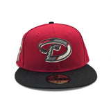 Red Arizona Diamondbacks Stripe Logo Black Visor Gray Bottom 1998 Inaugural Season Side Patch New Era 59Fifty Fitted