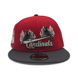 Red St. Louis Cardinals Flame Logo Dark Gray Visor Gray Bottom 2006 World Series Champions Side Patch New Era 59Fifty Fitted