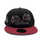 Black St. Louis Cardinals Flame Logo Brick Red Visor Gray Bottom 2006 World Series Champions Side Patch New Era 59Fifty Fitted