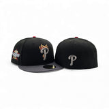 Black Philadelphia Phillies Flame Logo Dark Gray Visor Gray Bottom 2026 All Star Game Side Patch New Era 59Fifty Fitted