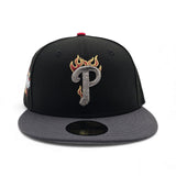 Black Philadelphia Phillies Flame Logo Dark Gray Visor Gray Bottom 2026 All Star Game Side Patch New Era 59Fifty Fitted