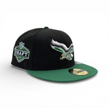 Black Philadelphia Eagles Kelly Green Visor Gray Bottom 2025 Draft Side Patch New Era 59Fifty Fitted Hat
