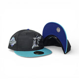 Tonal Black Camo Florida Marlins Teal Visor Royal Blue Bottom 1997 World Series Side Patch New Era 59Fifty Fitted