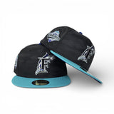 Tonal Black Camo Florida Marlins Teal Visor Royal Blue Bottom 1997 World Series Side Patch New Era 59Fifty Fitted