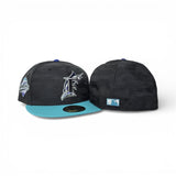 Tonal Black Camo Florida Marlins Teal Visor Royal Blue Bottom 1997 World Series Side Patch New Era 59Fifty Fitted