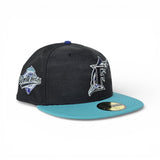 Tonal Black Camo Florida Marlins Teal Visor Royal Blue Bottom 1997 World Series Side Patch New Era 59Fifty Fitted