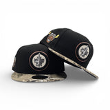 Black Winnipeg Jets Real Tree Visor Gray Bottom Mascot Logo Side Patch New Era 59Fifty Fitted