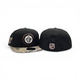 Black Winnipeg Jets Real Tree Visor Gray Bottom Mascot Logo Side Patch New Era 59Fifty Fitted