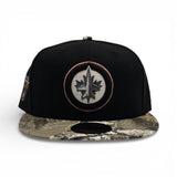 Black Winnipeg Jets Real Tree Visor Gray Bottom Mascot Logo Side Patch New Era 59Fifty Fitted