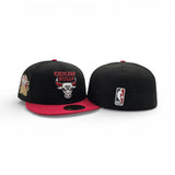 Black Chicago Bulls Red Visor Gray Bottom 1996 NBA Champions Side Patch New Era Harwood Classics 59Fifty Fitted