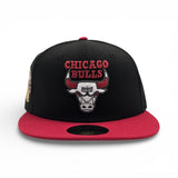 Black Chicago Bulls Red Visor Gray Bottom 1996 NBA Champions Side Patch New Era Harwood Classics 59Fifty Fitted