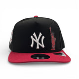 Black New York Yankees Statue of Liberty Red Visor Curved Brim Gray Bottom 2000 World Series Side Patch New Era 9Fifty A-Frame Snapback