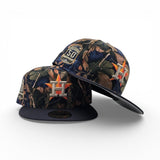 Leaves Print Houston Astros Navy Blue Visor Gray Bottom 50th Anniversary Side Patch New Era 59Fifty Fitted