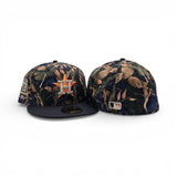 Leaves Print Houston Astros Navy Blue Visor Gray Bottom 50th Anniversary Side Patch New Era 59Fifty Fitted