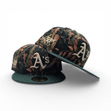Leaves Print Oakland Athletics Dark Green Visor Gray Bottom 30th Anniversary Side Patch New Era 59Fifty Fitted