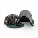 Leaves Print Oakland Athletics Dark Green Visor Gray Bottom 30th Anniversary Side Patch New Era 59Fifty Fitted