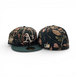 Leaves Print Oakland Athletics Dark Green Visor Gray Bottom 30th Anniversary Side Patch New Era 59Fifty Fitted