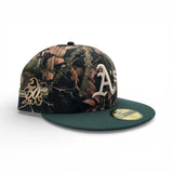 Leaves Print Oakland Athletics Dark Green Visor Gray Bottom 30th Anniversary Side Patch New Era 59Fifty Fitted