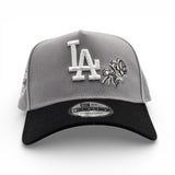 Gray Los Angeles Dodgers Rose Logo Black Curved Brim Gray Bottom 40th Anniversary New Era 9Fifty A-Frame Snapback