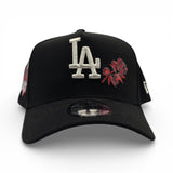Black Los Angeles Dodgers Rose Logo Curved Brim Gray Bottom 40th Anniversary New Era 9Fifty A-Frame Snapback