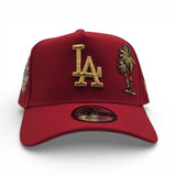 Red Gold Logo Los Angeles Dodgers Palm Tree Gold Logo Curved Brim Gray Bottom 40th Anniversary New Era 9Fifty A-Frame Snapback