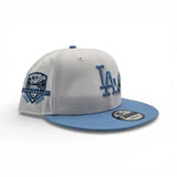 White Los Angeles Dodgers Rose Sky Blue Visor Gray Bottom 50th Anniversary Side Patch New Era 9Fifty Snapback
