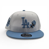 White Los Angeles Dodgers Rose Sky Blue Visor Gray Bottom 50th Anniversary Side Patch New Era 9Fifty Snapback