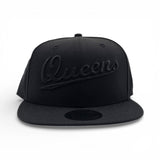 Black On Black Script Queens Gray Bottom Statue of Liberty New York NY Patch New Era 9FIFTY Snapback Hat