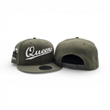 Olive Green Script Queens Gray Bottom Statue of Liberty New York NY Patch New Era 9FIFTY Snapback Hat