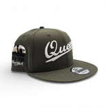Olive Green Script Queens Gray Bottom Statue of Liberty New York NY Patch New Era 9FIFTY Snapback Hat