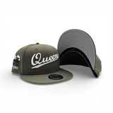 Olive Green Script Queens Gray Bottom Statue of Liberty New York NY Patch New Era 9FIFTY Snapback Hat