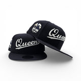 Navy Blue Script Queens Gray Bottom Statue of Liberty New York NY Patch New Era 9FIFTY Snapback Hat