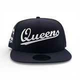 Navy Blue Script Queens Gray Bottom Statue of Liberty New York NY Patch New Era 9FIFTY Snapback Hat