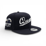 Navy Blue Script Queens Gray Bottom Statue of Liberty New York NY Patch New Era 9FIFTY Snapback Hat