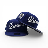 Dark Royal Blue Script Queens Gray Bottom Statue of Liberty New York NY Patch New Era 9FIFTY Snapback Hat