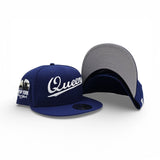 Dark Royal Blue Script Queens Gray Bottom Statue of Liberty New York NY Patch New Era 9FIFTY Snapback Hat
