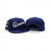 Dark Royal Blue Script Queens Gray Bottom Statue of Liberty New York NY Patch New Era 9FIFTY Snapback Hat