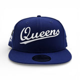Dark Royal Blue Script Queens Gray Bottom Statue of Liberty New York NY Patch New Era 9FIFTY Snapback Hat
