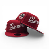 Red Script Queens Gray Bottom Statue of Liberty New York NY Patch New Era 9FIFTY Snapback Hat