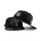 Black Mexico Aztec Skull Warriors Brown Visor Green Bottom Aguila Side Patch New Era 59Fifty Fitted