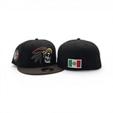 Black Mexico Aztec Skull Warriors Brown Visor Green Bottom Aguila Side Patch New Era 59Fifty Fitted