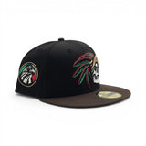 Black Mexico Aztec Skull Warriors Brown Visor Green Bottom Aguila Side Patch New Era 59Fifty Fitted