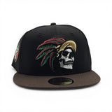 Black Mexico Aztec Skull Warriors Brown Visor Green Bottom Aguila Side Patch New Era 59Fifty Fitted