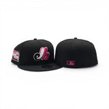 Black Montreal Expos Bright Rose Pink Logo Gray Bottom Olympic Stadium Side patch New Era 59Fifty Fitted